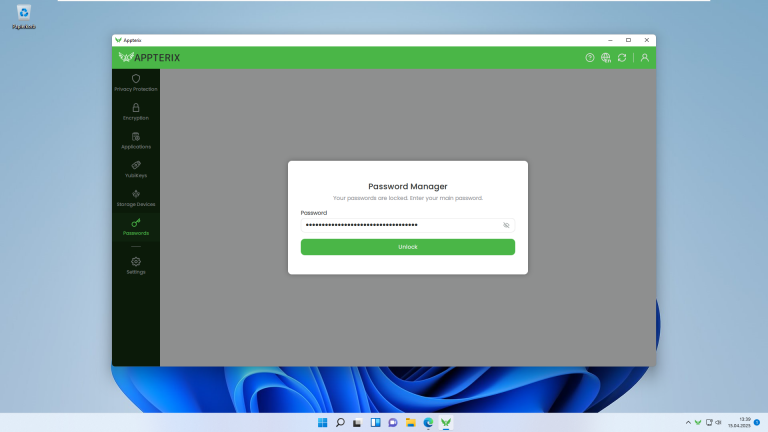 Appterix Passwort Manager - Agent main password