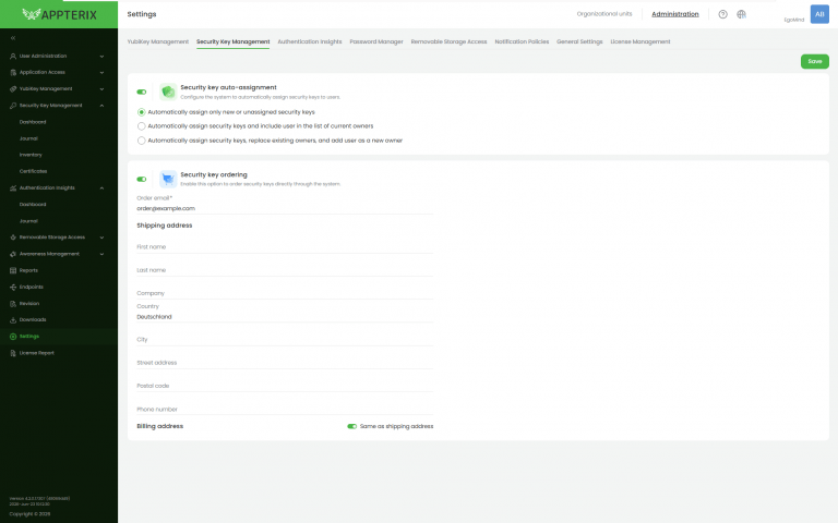 Security Key Management - settings