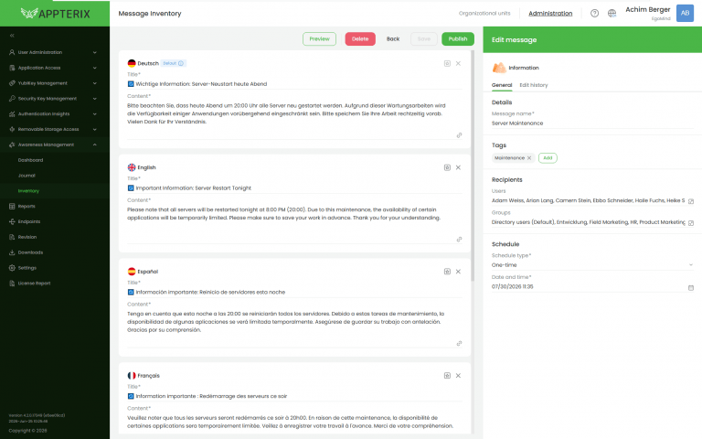 Appterix Awareness Management - Messages